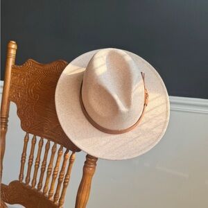 Beige Fedora Hat with Brown Band
